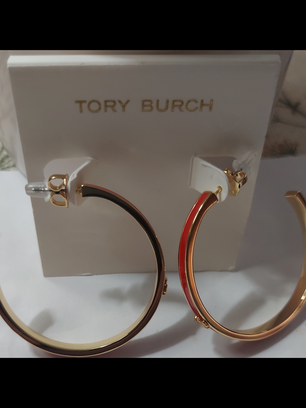 Tory Burch Two-Tone Enamel Hoop Earrings - Red & Black